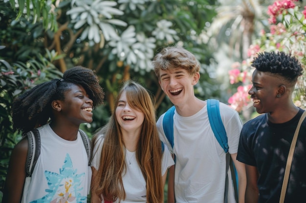 Een groep jonge mensen die naast elkaar staan, ideaal voor levensstijl en vriendschapsconcepten.