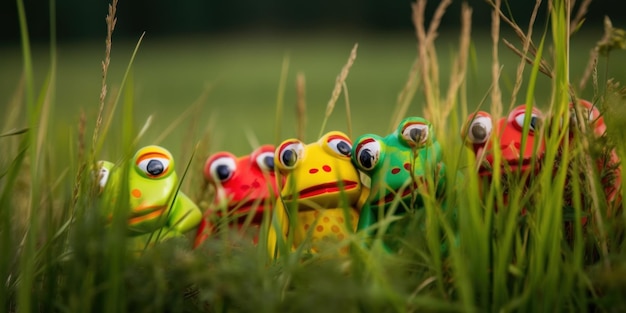 Foto een groep kikkers die in het gras zitten generatief ai-beeld