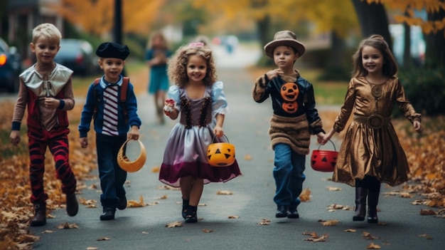 Een groep kinderen die in kostuums spelen.