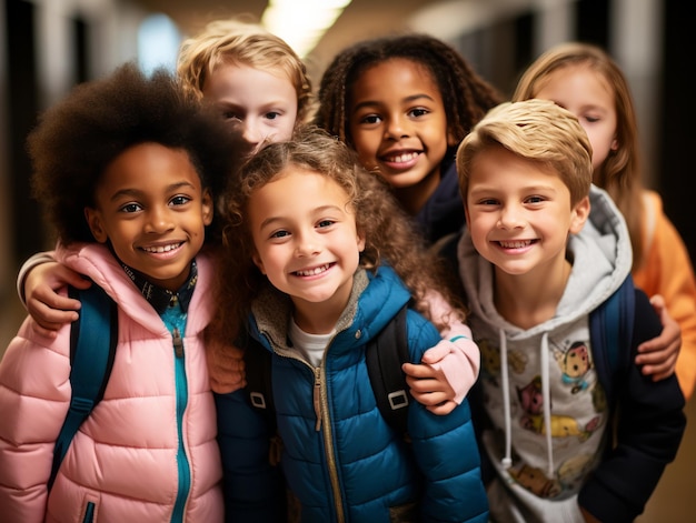 Foto een groep kinderen glimlacht en poseert voor een foto