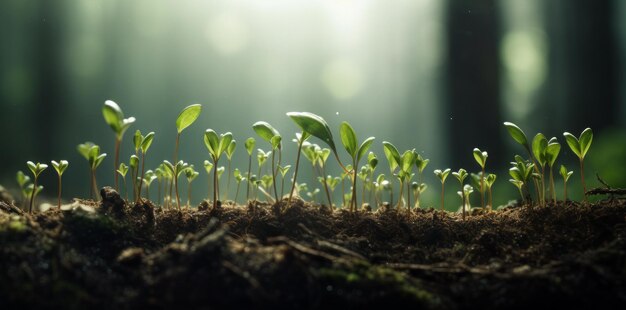 Een groep kleine planten die uit de grond springen