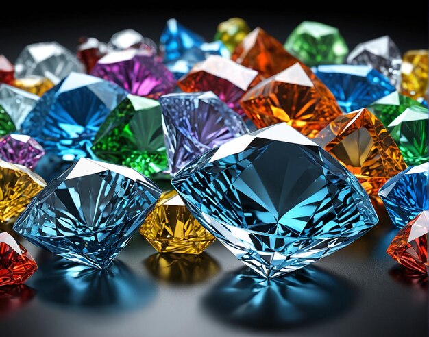 Foto een groep kleurrijke diamanten