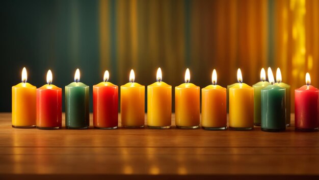 Foto een groep kleurrijke verlichte kaarsen