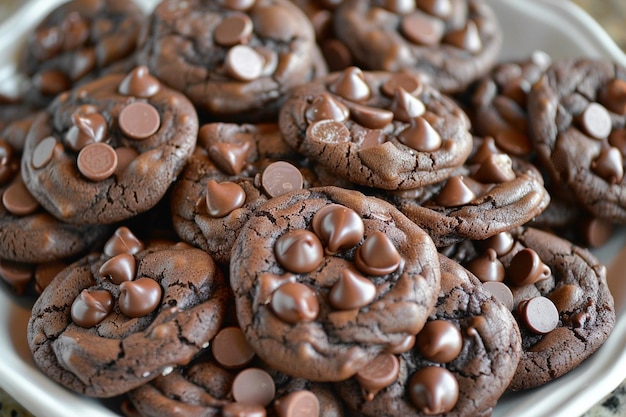 Een groep koekjes met blauwe glazuur en chocolade op de top