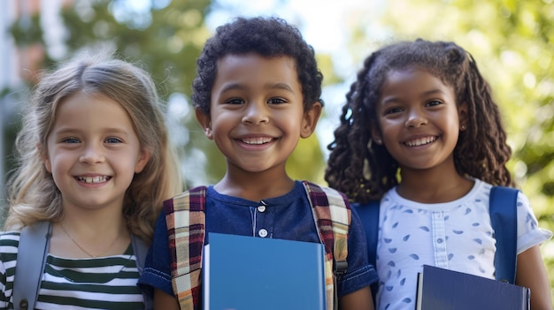 Foto een groep lachende kinderen.