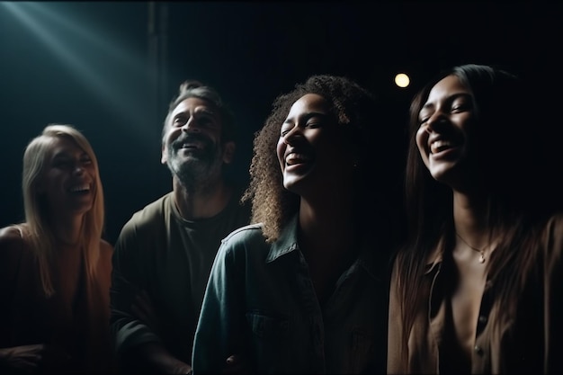 Een groep lachende mensen van verschillende nationaliteiten Verschillende leeftijden nationaliteiten samen plezier maken Samen leuke tijd beleven lachen glimlachen Genot ontspanning respecteer vrede Generatieve AI