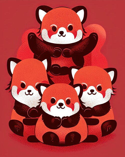 Een groep leuke rode panda's.