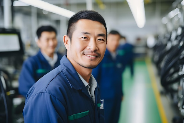 Foto een groep mannelijke arbeiders in de autofabriek