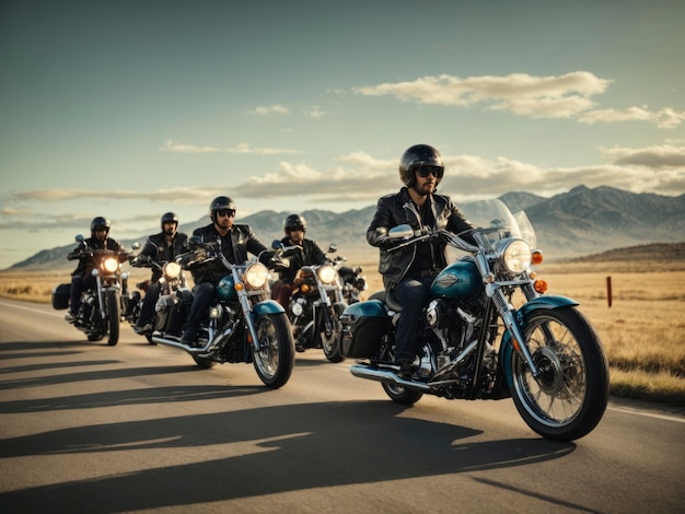 Een groep mannen die op een motorfiets op een weg rijden