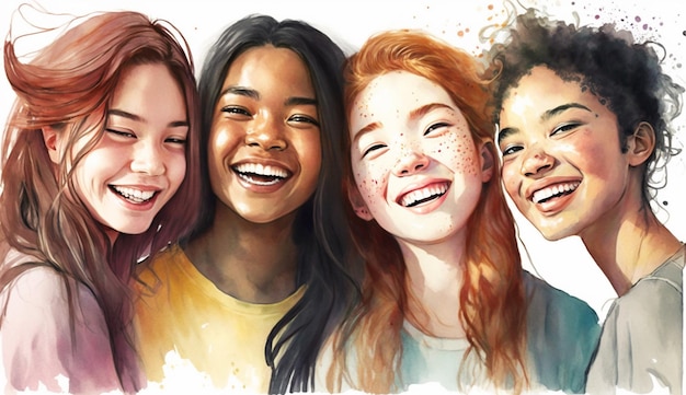 Een groep meisjes die samen glimlachen en lachen.