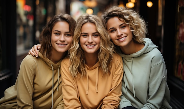 een groep meisjes met blond haar en hoodies dragen