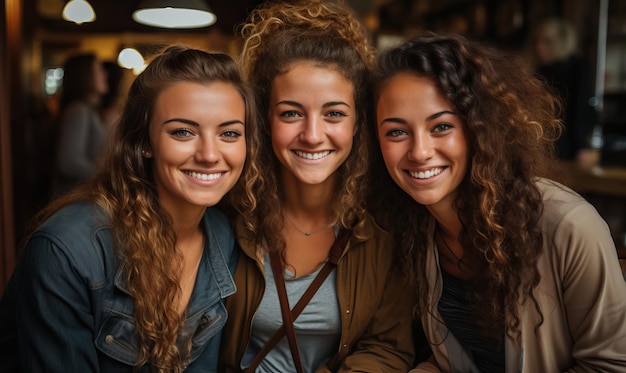 een groep meisjes met een camera en een meisje dat lacht