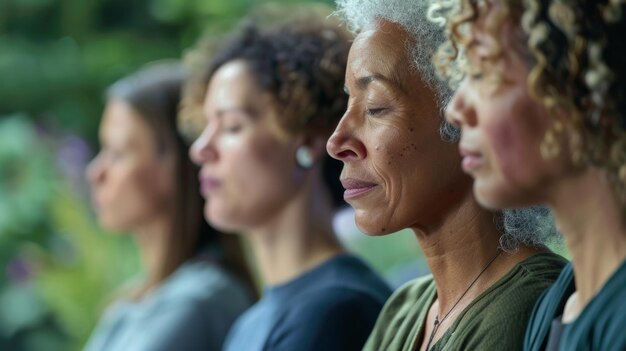 Foto een groep mensen die deelnemen aan een mindfulness meditatie sessie met de aanwezigheid van stress