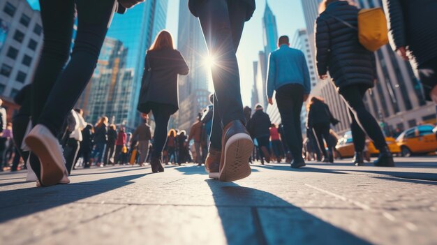 Een groep mensen die door een straat lopen