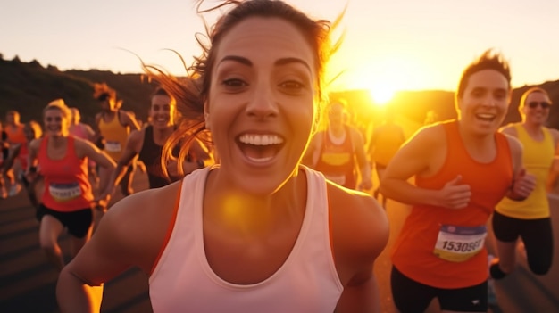 Foto een groep mensen die een 5k-race lopen, stelt fotorealistische afbeeldingen voor geestelijke gezondheid voor