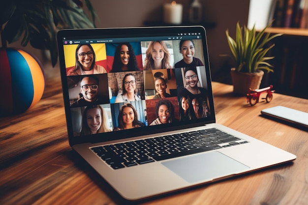 Een groep mensen die een videoconferentie hebben op een laptop