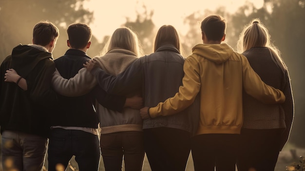 Een groep mensen die elkaar ondersteunen, ziet Al gegenereerd