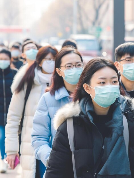 een groep mensen die gezichtmaskers en gezichtsmaskers dragen