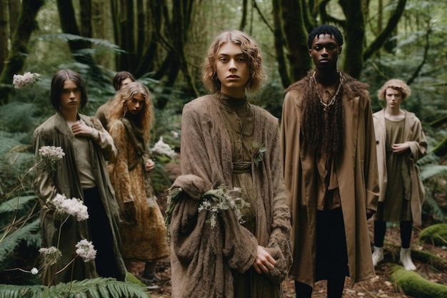 Foto een groep mensen die in het bos staan.