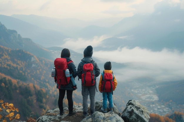 een groep mensen die op de top van een berg staan