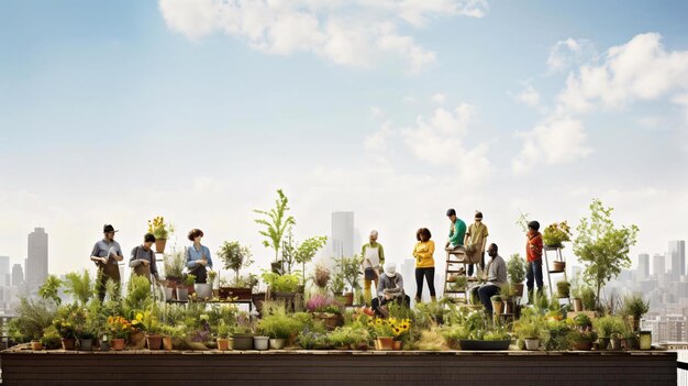 een groep mensen die op een richel staan met uitzicht op een stad