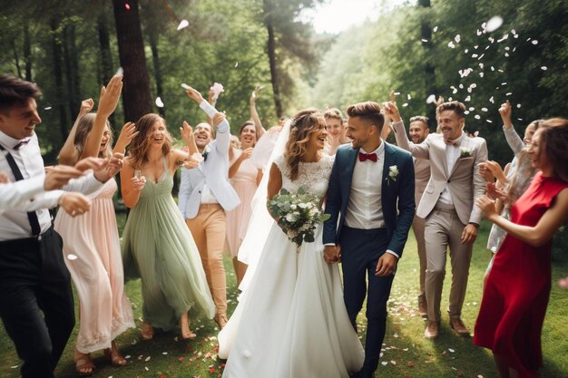 Foto een groep mensen die op een weelderig groen veld staan