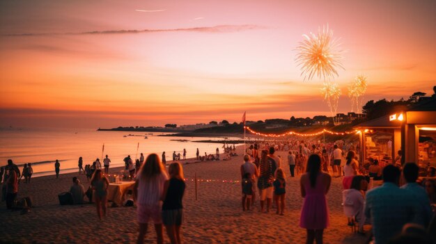 Een groep mensen die plezier hebben op een strandfeestje.