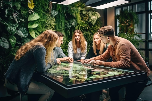 Een groep mensen die rond een tafel zit te kijken naar Generative Ai