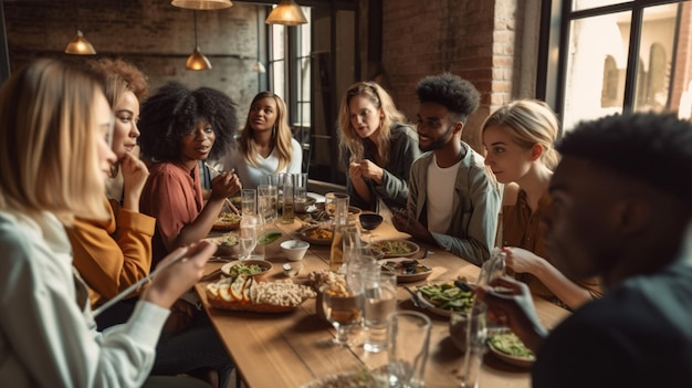 Een groep mensen eten in een restaurant