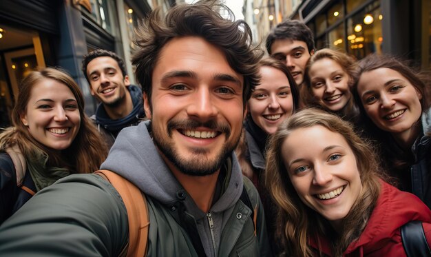 Een groep mensen glimlacht en poseert voor een foto.