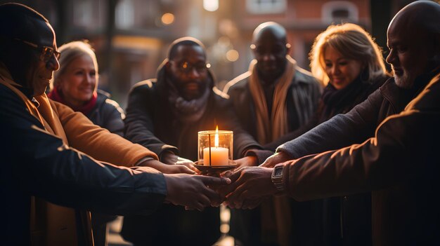 Foto een groep mensen houdt een kaars vast.