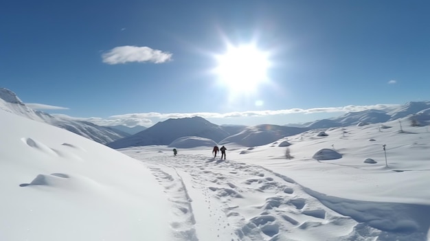 Een groep mensen is aan het skiën in de sneeuw.