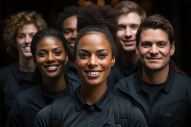Foto een groep mensen met een groep mensen in zwarte shirts.