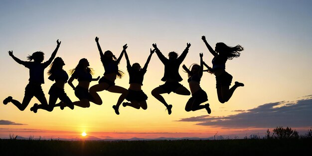 Foto een groep mensen springt in de lucht