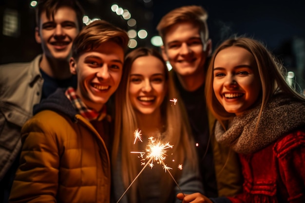 Een groep mensen viert feest met sterretjes