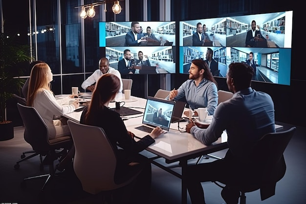 Een groep mensen zit met laptops rond een tafel