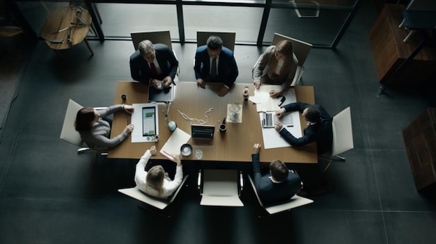 Een groep mensen zit rond een tafel, een van hen kijkt naar een scherm waarop staat 'het woord' erop '