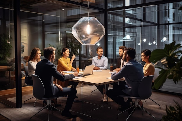 Een groep mensen zit rond een tafel