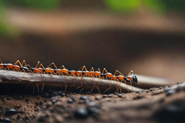 Een groep mieren zit op een tak en er is er een aantal.