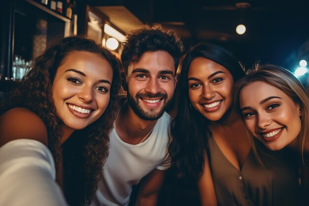 Een groep multi-raciale vrienden die een selfie maken