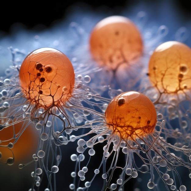 Foto een groep oranje bollen met witte en grijze vezels