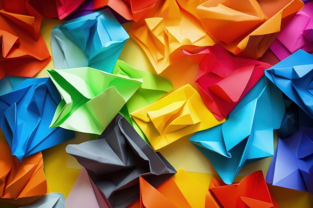 Een groep origamistukken van generatieve AI met verschillende kleuren
