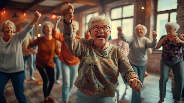 Foto een groep oudere vrouwen dansen en hebben plezier in een dansstudio