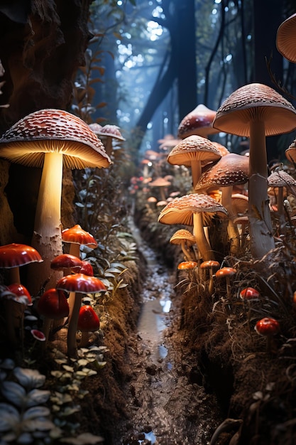 een groep paddenstoelen in een bos