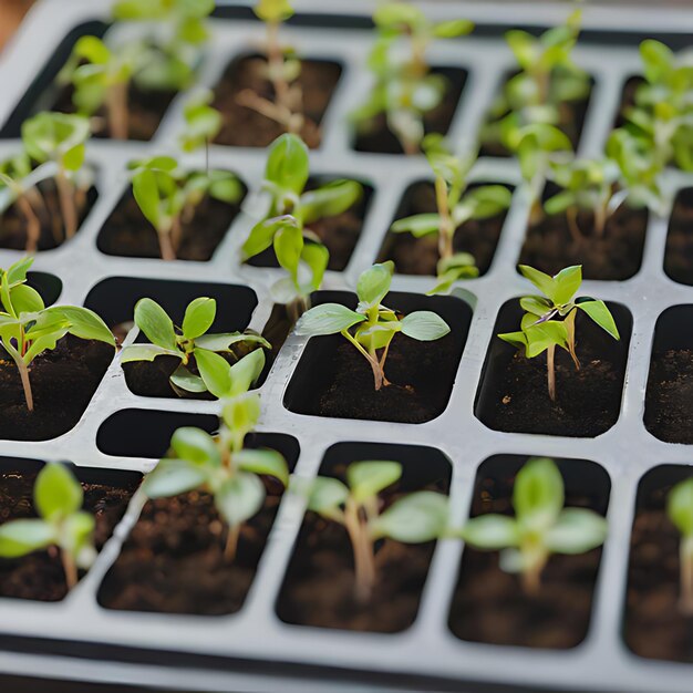 een groep planten die op een dienblad staan