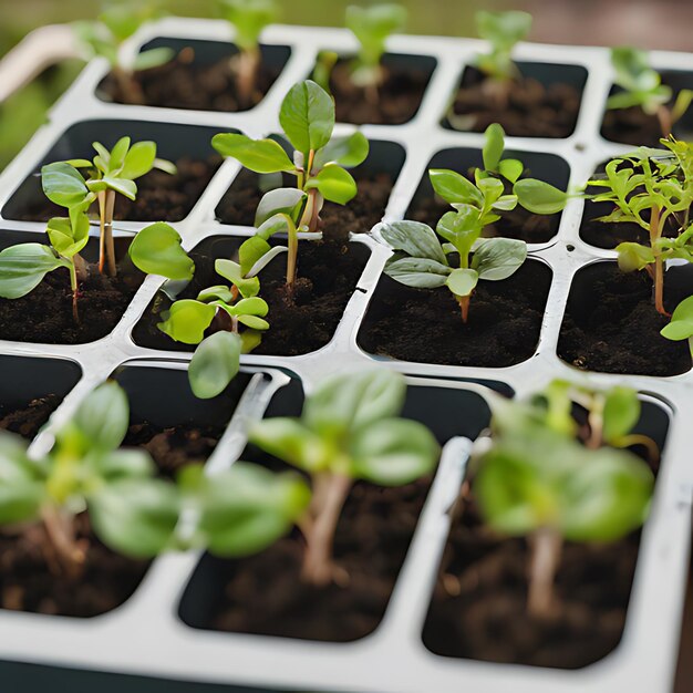 een groep planten die op een dienblad staan