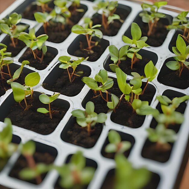 een groep planten die op een dienblad staan