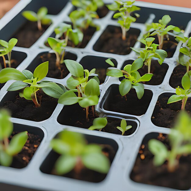 een groep planten die zich in een container bevinden