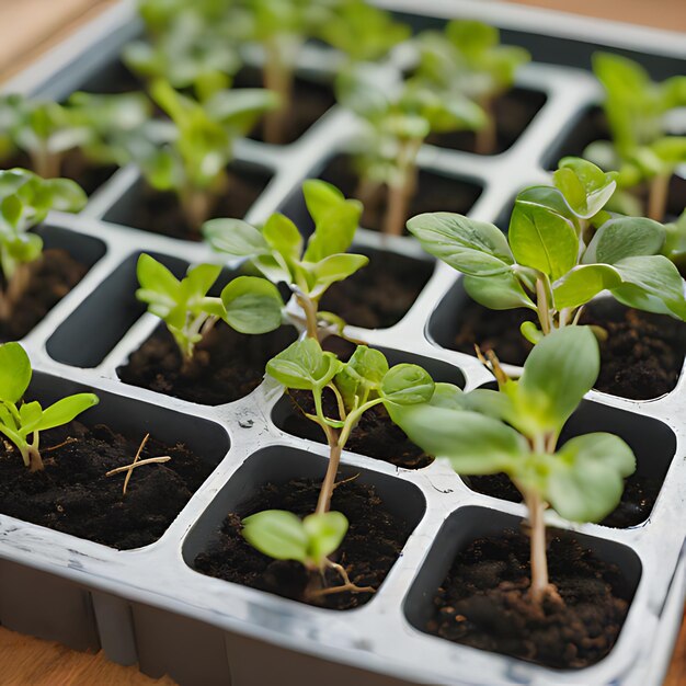 Foto een groep planten in een witte container