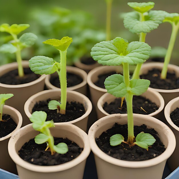 Foto een groep planten met een die spruiten zegt